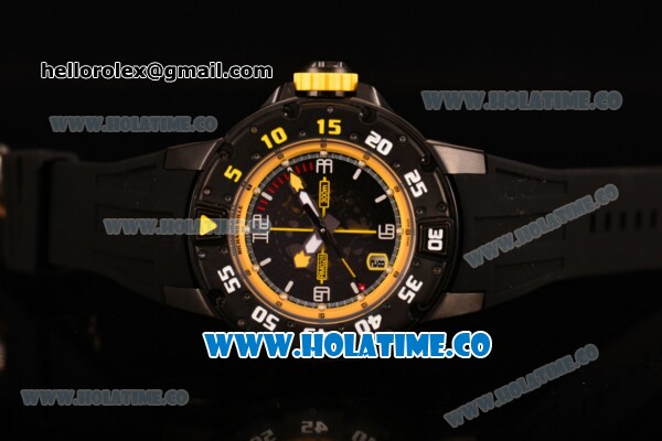 Richard Mille RM028 Swiss Valjoux 7750 Automatic PVD Case with Skeleton Dial and Black Rubber Strap - Yellow Inner Bezel - Click Image to Close